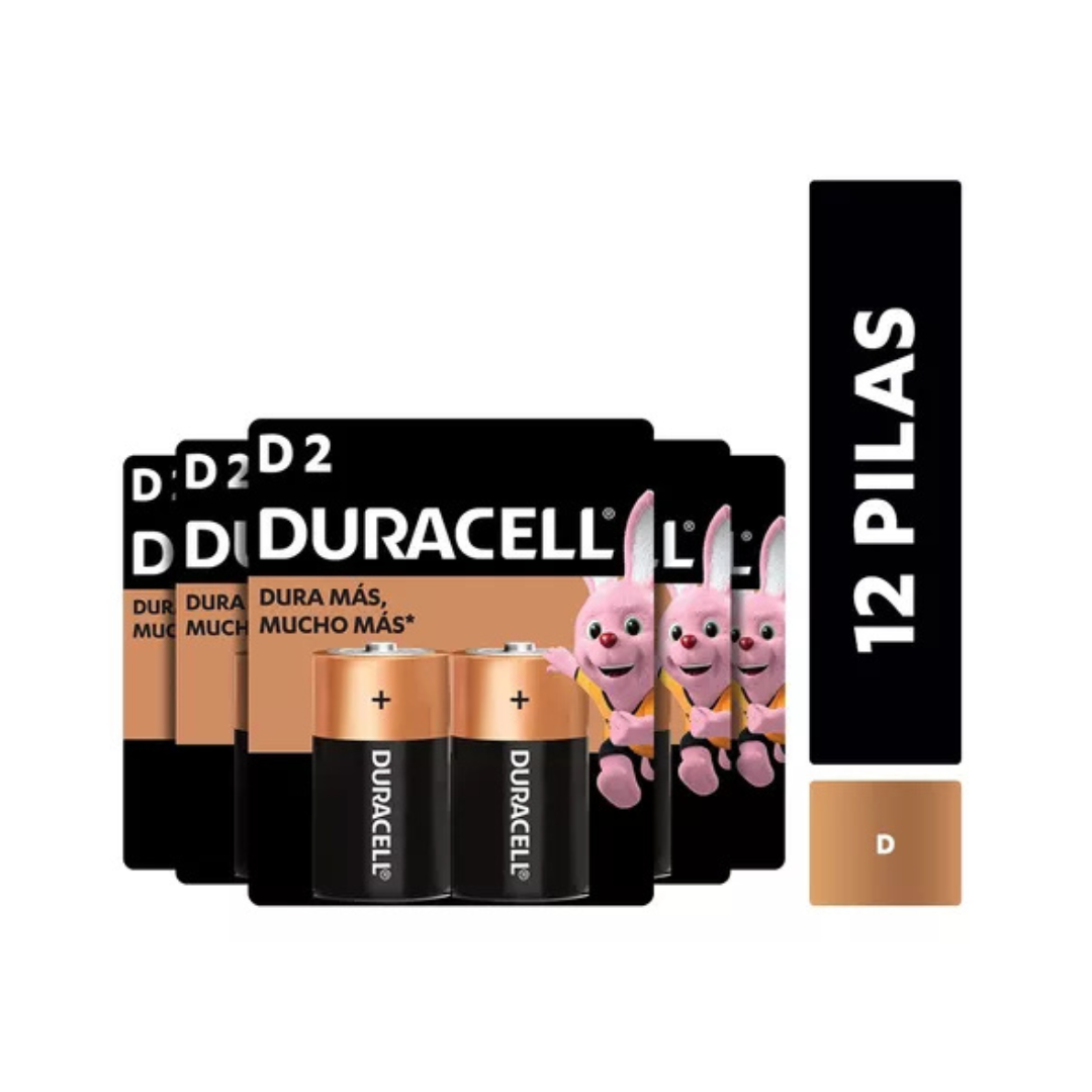 Pack 12 Pilas Alcalina Duracell Tamaño D 15000 Mah