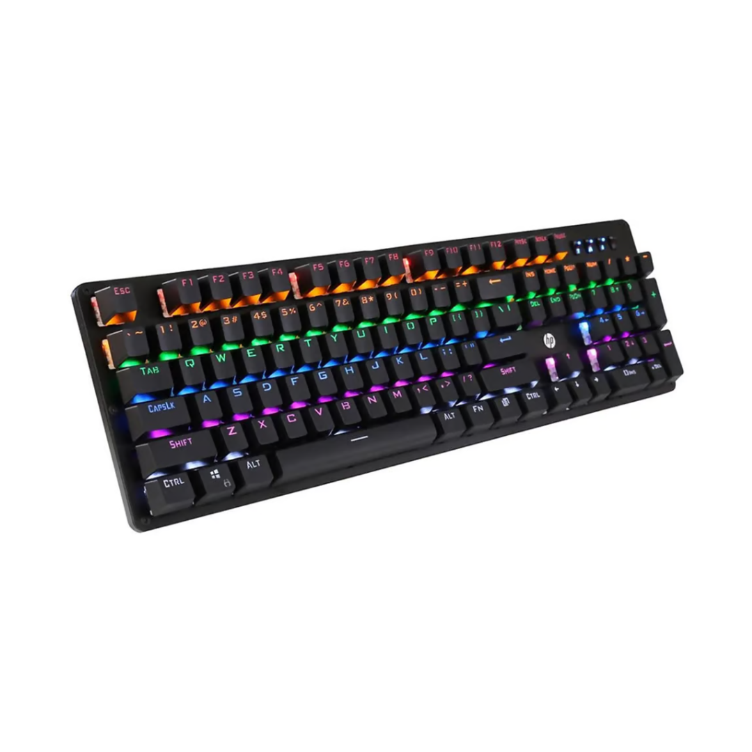 Teclado Gamer Hp Qwerty Hp Blue Español Latinoamérica Color Negro Con Luz Rgb