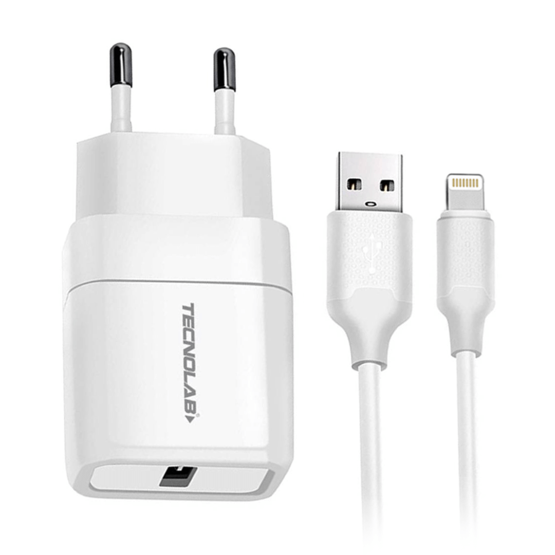 CARGADOR USB TECNOLAB CARGA RAPIDA CON CABLE TIPO C TL465 BLANCO