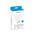 CARGADOR USB TECNOLAB CARGA RAPIDA CON CABLE TIPO C TL468 BLANCO - Imagen 3