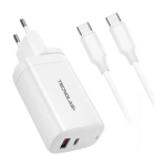 CARGADOR USB TECNOLAB CARGA RAPIDA CON CABLE TIPO C TL468 BLANCO - Imagen 2