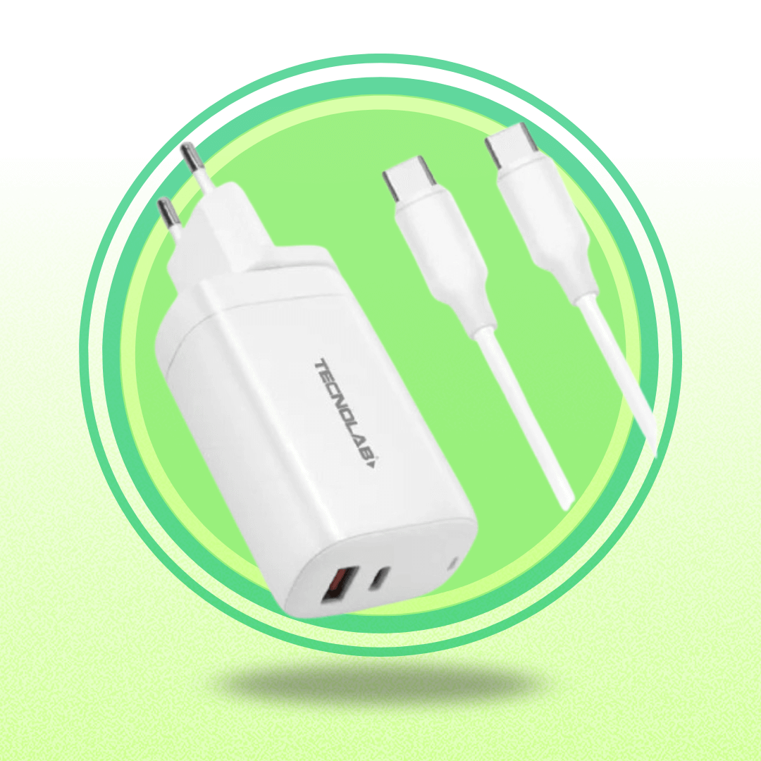 CARGADOR USB TECNOLAB CARGA RAPIDA CON CABLE TIPO C TL468 BLANCO