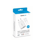 CARGADOR USB TECNOLAB USB CARGA RAPIDA + CABLE TIPO C A LIGHTNING BLANCO - Imagen 3