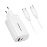 CARGADOR USB TECNOLAB USB CARGA RAPIDA + CABLE TIPO C A LIGHTNING BLANCO