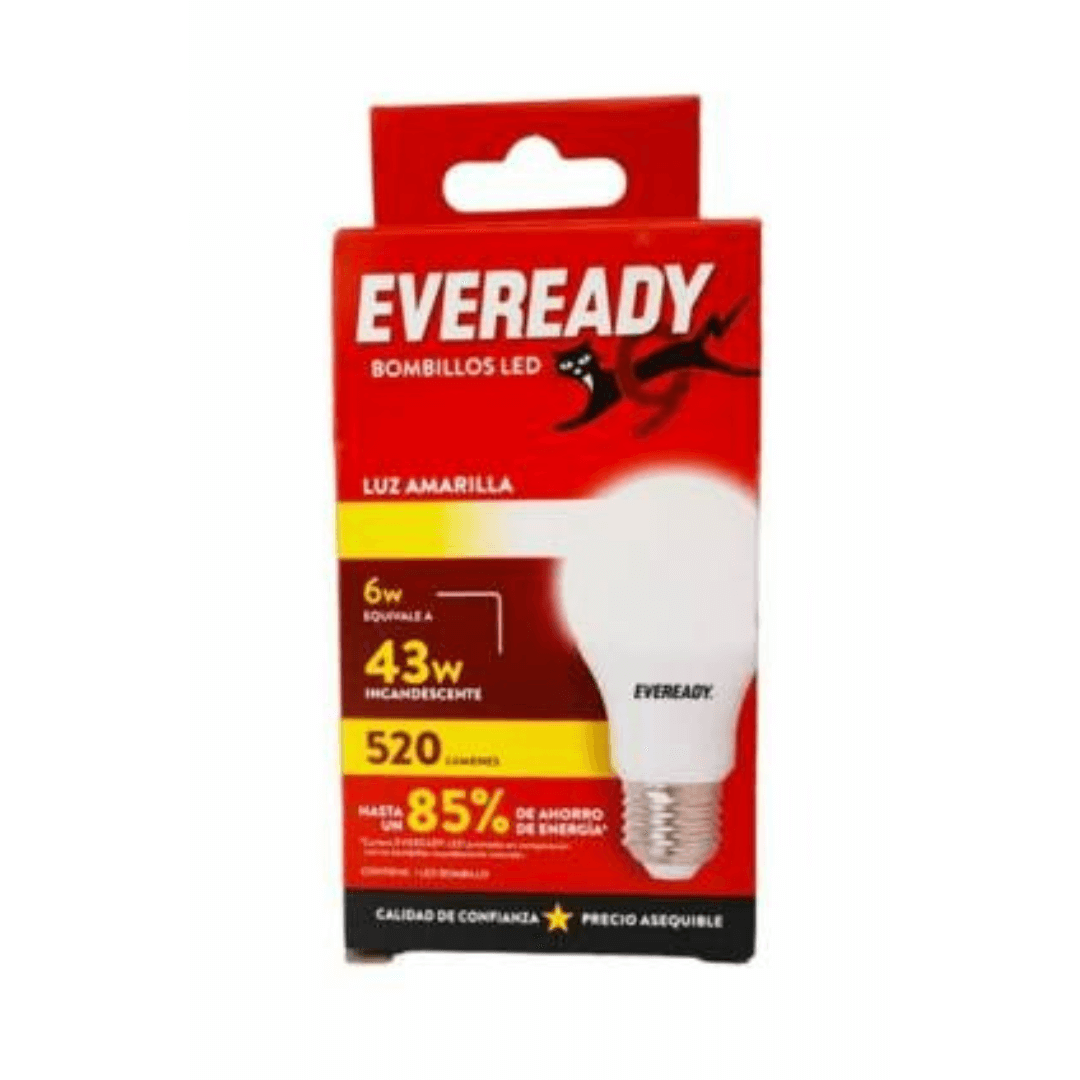 PACK AMPOLLETAS LED EVEREADY 43W LUZ AMARILLA 10 UNIDADES EV6A520A-A