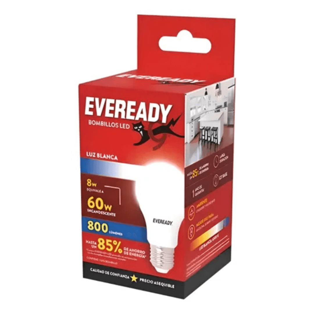 PACK DE AMPOLLETAS LED EVEREADY 60W LUZ BLANCA X 10 UNIDADES EV8A800B-A