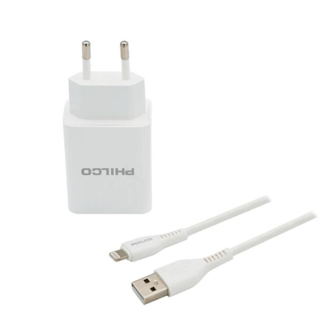 CARGADOR USB-A A LIGHTNING PHILCO CARGA RAPIDA R1090 BLANCO