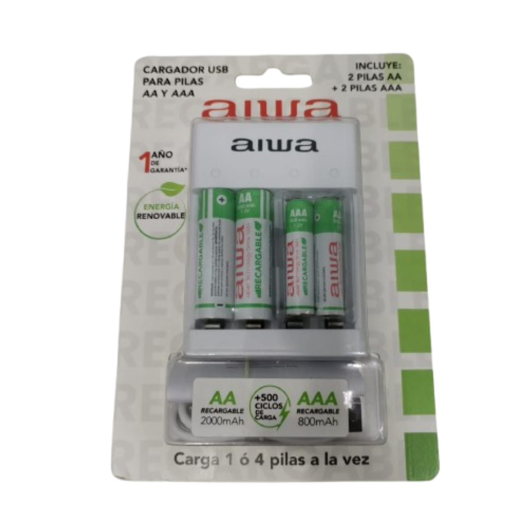 Cargador de Pilas AIWA BC-0807T AA-AAA Energía Inteligente y Portátil