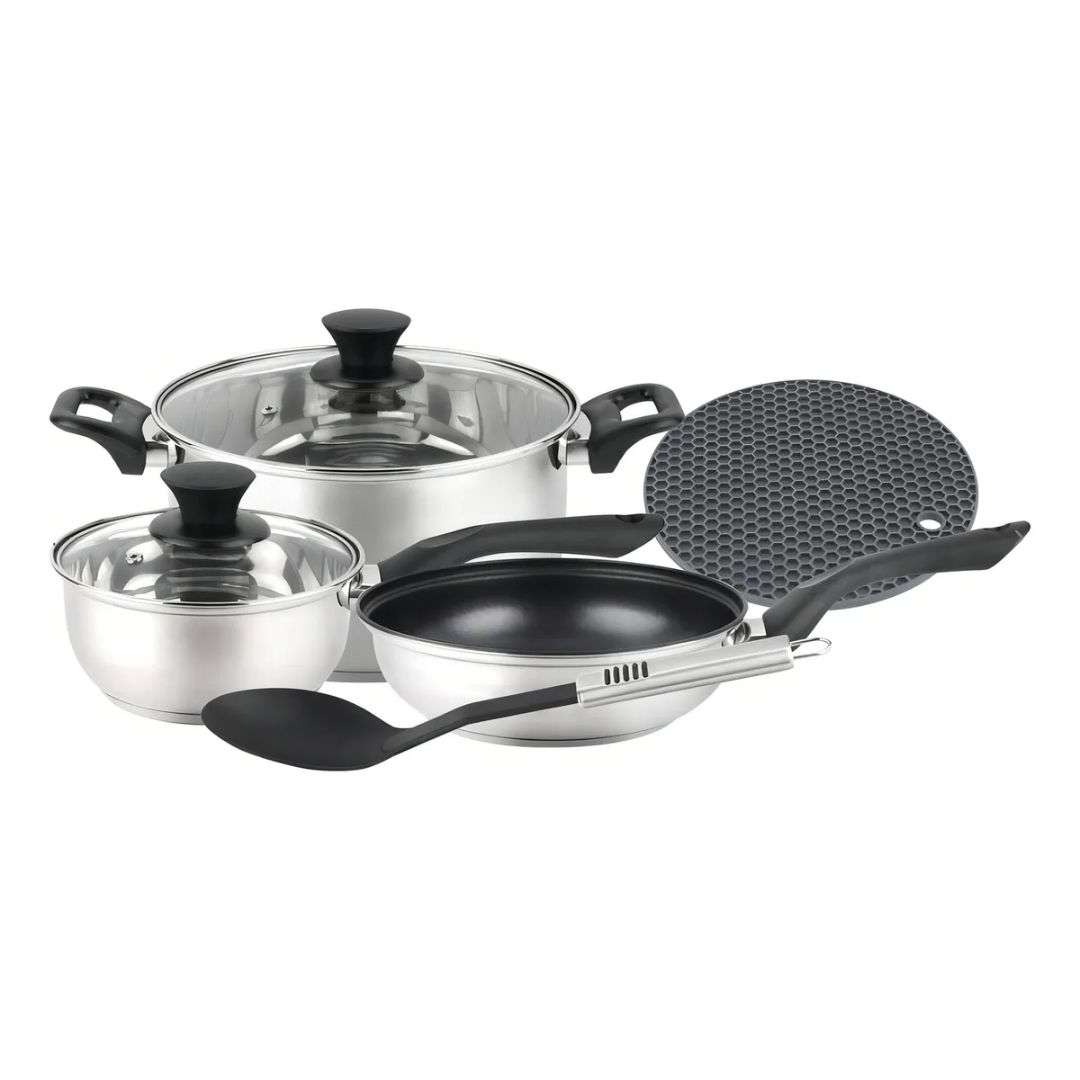 Batería De Cocina Max 7 Pzs Acero Inoxidable Vitrex Plateado